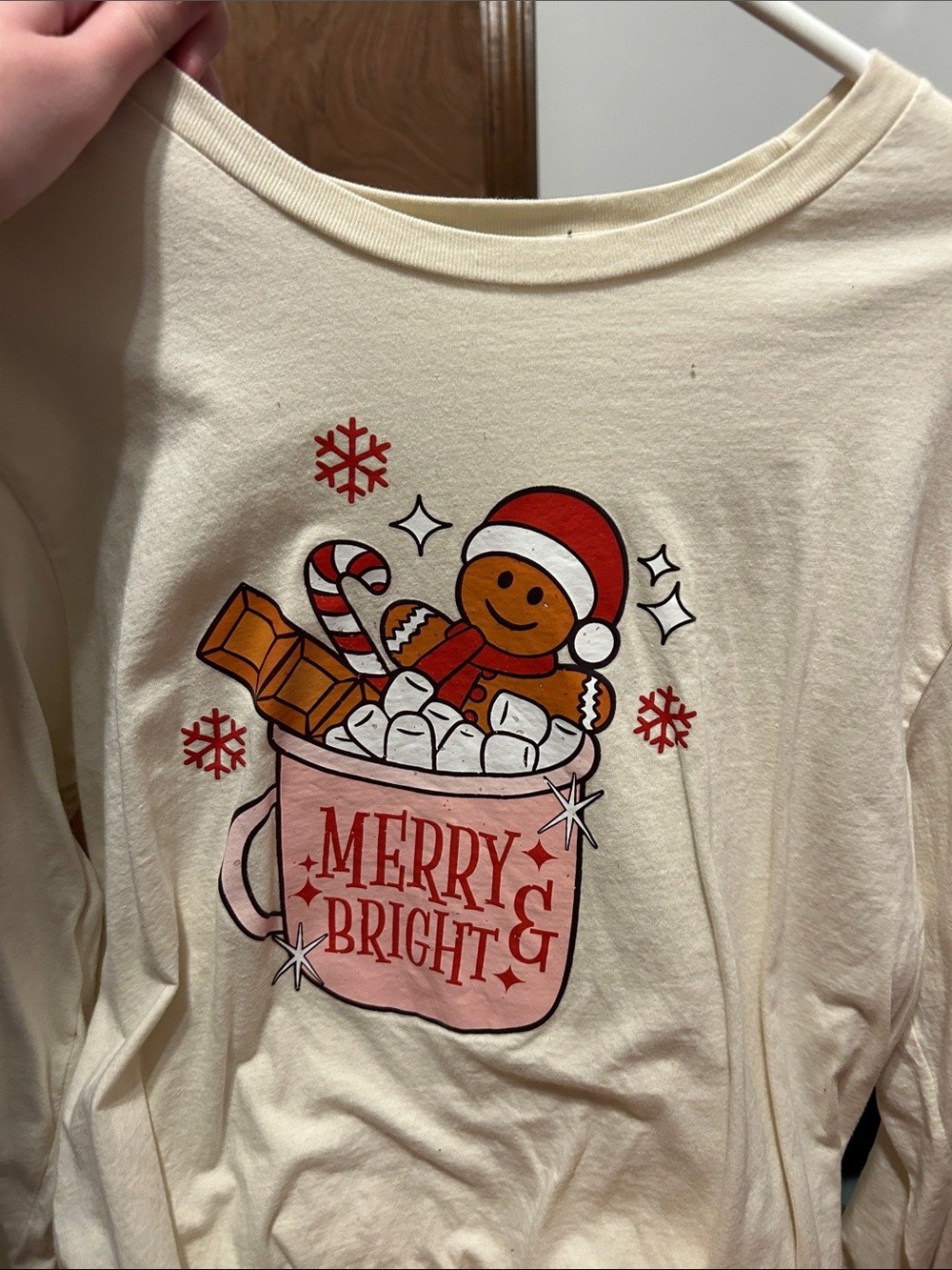 Bella Canvas Cream Kids 'Merry & Bright' Hot Cocoa Pajama Top with Gingerbread